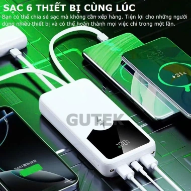 Pin sạc dự phòng 30.000mAh Gutek GT239 - Sạc nhanh 22.5W tích hợp dây cáp, 269.000₫