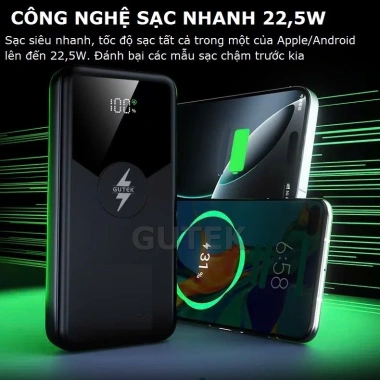 Pin sạc dự phòng 30.000mAh Gutek GT239 - Sạc nhanh 22.5W tích hợp dây cáp, 269.000₫