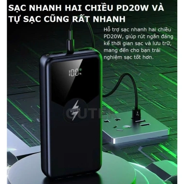 Pin sạc dự phòng 30.000mAh Gutek GT239 - Sạc nhanh 22.5W tích hợp dây cáp, 269.000₫
