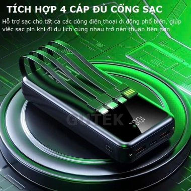 Pin sạc dự phòng 30.000mAh Gutek GT239: Sạc nhanh 22.5W/120W, dây cắm điện thoại, 269.000₫ 2