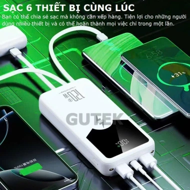 Pin sạc dự phòng 30.000mAh Gutek GT239: Sạc nhanh 22.5W/120W, dây cắm điện thoại, 269.000₫ 3