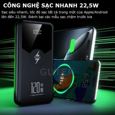Pin sạc dự phòng 30.000mAh Gutek GT239: Sạc nhanh 22.5W/120W, dây cắm điện thoại, 269.000₫ 4