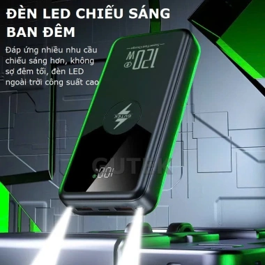 Pin sạc dự phòng 30.000mAh Gutek GT239: Sạc nhanh 22.5W/120W, dây cắm điện thoại, 269.000₫ 8