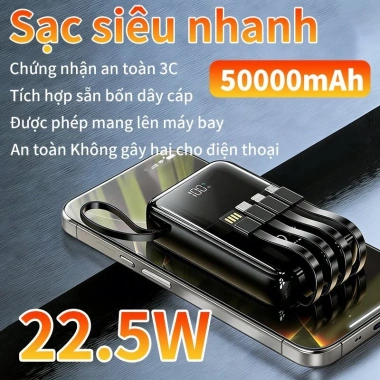 Pin sạc dự phòng 50.000mAh bộ sạc nhanh 22.5W 4 cáp tích hợp đa màu giá 299.999₫ 3 Pin sạc dự phòng 50.000mAh bộ sạc nhanh 22.5W 4 cáp tích hợp đa màu giá 299.999₫ 3