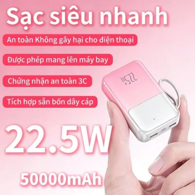 Pin sạc dự phòng 50.000mAh bộ sạc nhanh 22.5W 4 cáp tích hợp đa màu giá 299.999₫ 6 Pin sạc dự phòng 50.000mAh bộ sạc nhanh 22.5W 4 cáp tích hợp đa màu giá 299.999₫ 6