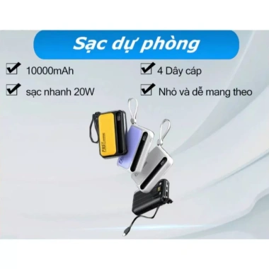 Pin sạc dự phòng đa năng 10.000-20.000mAh, thiết kế nhỏ gọn, sạc nhanh tích hợp dây, giá 132.912 VND