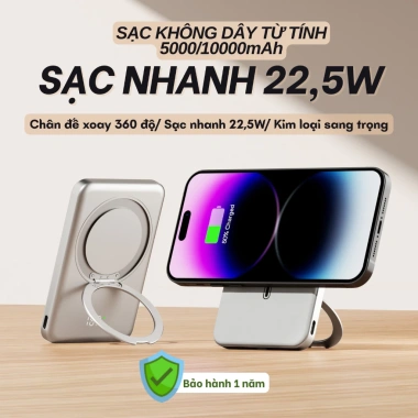 Pin Sạc Dự Phòng Không Dây A3 10.000mAh - Sạc Nhanh 22,5W, Chân Đế Xoay 360 độ, Bảo Hành 1 Năm