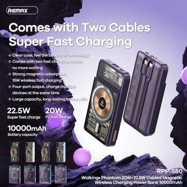 Pin sạc dự phòng không dây có dây 10.000mAh 22.5W Remax RPP-580 chính hãng - 450k