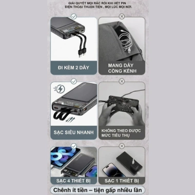 Pin sạc dự phòng LED 30.000mAh 100W PD20W, sạc nhanh 2 dây, đa thiết bị, chỉ 380k 7
