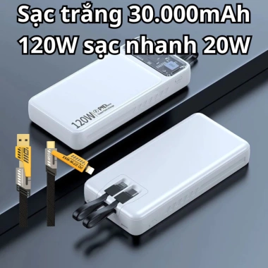 Pin sạc dự phòng LED 30.000mAh 100W PD20W, sạc nhanh 2 dây, đa thiết bị, chỉ 380k 10