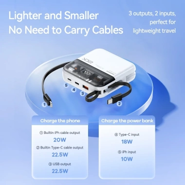 Pin sạc dự phòng REMAX RPP-603 20.000mAh 2 cáp nhanh cho iPhone & Android 20W PD+22.5W QC - Giá ưu đãi 385k
