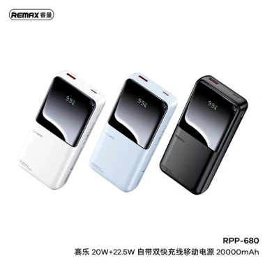 Pin sạc dự phòng REMAX RPP-680 20.000mAh, 2 cáp nhanh 20W/22.5W, CCC, giảm còn 329.000₫