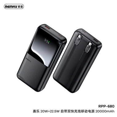 Pin sạc dự phòng REMAX RPP-680 20.000mAh, 2 cáp nhanh 20W/22.5W, CCC, giảm còn 329.000₫ 8 Pin sạc dự phòng REMAX RPP-680 20.000mAh, 2 cáp nhanh 20W/22.5W, CCC, giảm còn 329.000₫ 8