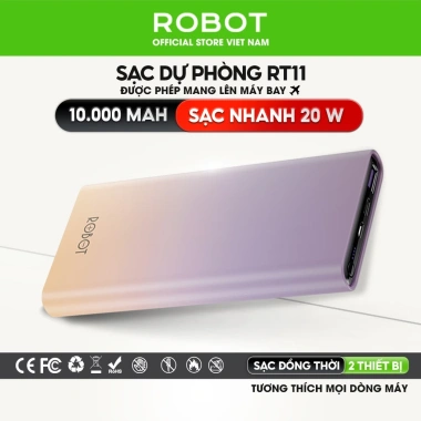 Pin sạc dự phòng ROBOT RT11 10.000mAh sạc nhanh 20W chính hãng bảo hành 12 tháng - 289.000₫