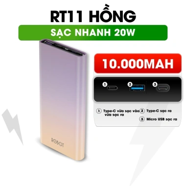 Pin sạc dự phòng ROBOT RT11 10.000mAh sạc nhanh 20W chính hãng bảo hành 12 tháng - 289.000₫