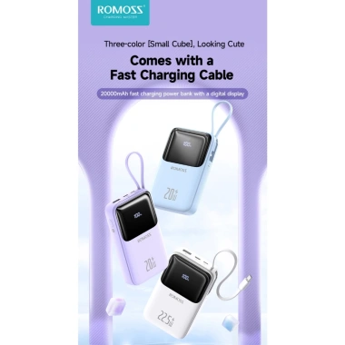 Pin sạc dự phòng Romoss PFC20 20.000mAh sạc nhanh 22.5W PD20W kèm cáp, đèn báo - Giá chỉ 399.000 VND