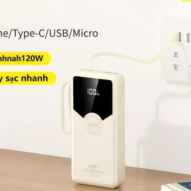 Pin sạc dự phòng trong suốt 50.000mAh nhanh, dung lượng 80.000mAh đa thiết bị, 4 dây, chỉ 169.000₫