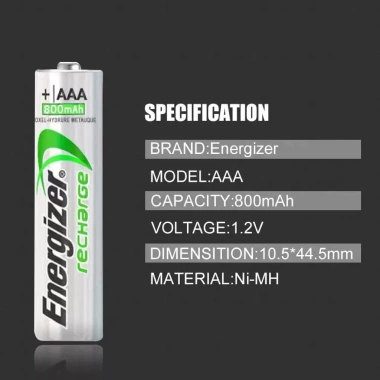 Pin sạc Energizer Ni‑MH USA bộ 4 AA/AAA 2.450mAh‑900mAh kèm sạc 4 khe, dung lượng cao, bền bỉ 3