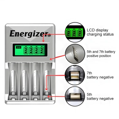 Pin sạc Energizer Ni‑MH USA bộ 4 AA/AAA 2.450mAh‑900mAh kèm sạc 4 khe, dung lượng cao, bền bỉ 9