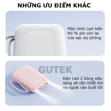Pin sạc Gutek GT18 20.000mAh sạc nhanh 20W nhỏ gọn kèm dây cho điện thoại - Giá 150k 3