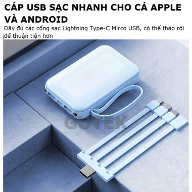 Pin sạc Gutek GT18 20.000mAh sạc nhanh 20W nhỏ gọn kèm dây cho điện thoại - Giá 150k 4