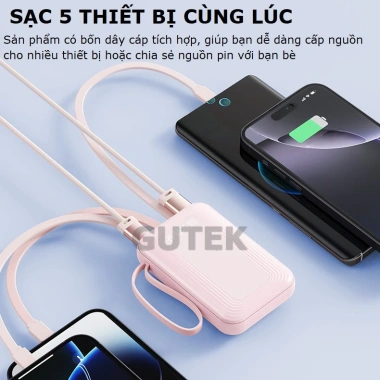 Pin sạc Gutek GT18 20.000mAh sạc nhanh 20W nhỏ gọn kèm dây cho điện thoại - Giá 150k 5