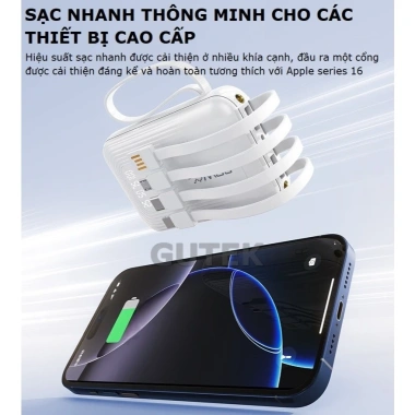 Pin sạc Gutek GT18 20.000mAh sạc nhanh 20W nhỏ gọn kèm dây cho điện thoại - Giá 150k 7