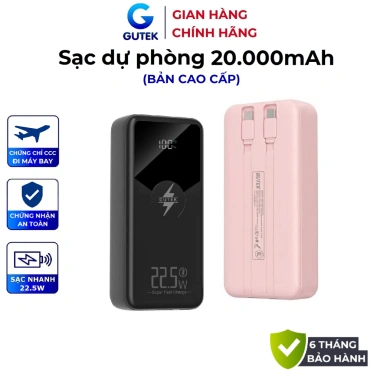 Pin Sạc Gutek GT229 100W 30.000mAh/20.000mAh, dung lượng lớn tích hợp dây cáp, sạc nhanh cho điện thoại - 249.000₫