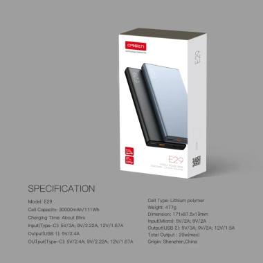 Pin sạc ORSEN E29 30.000mAh nhanh 20W cho iPhone 15/14/13/12/11 611.000đ 9