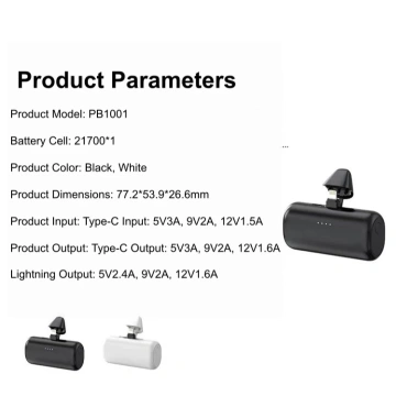Pin sạc OUGER PB1.001 10.000mAh, 2 cổng iPhone/Type‑C, 15W, giắc đuôi, 195.000₫ 7