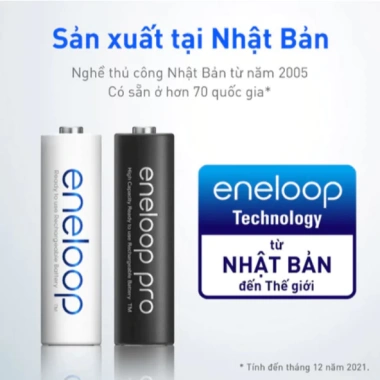 Pin sạc Panasonic Eneloop AA 2.550mAh/AAA 950mAh Vỉ 4 viên - Giá 179.400 VND
