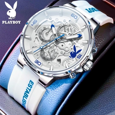 PLAYBOY Đồng hồ nam thạch anh dây silicone, chronograph, chống nước, lịch - Giá 588.800₫