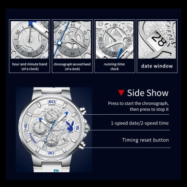 PLAYBOY Đồng hồ nam thạch anh dây silicone, chronograph, chống nước, lịch - Giá 588.800₫
