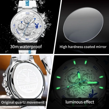 PLAYBOY Đồng hồ nam thạch anh dây silicone, chronograph, chống nước, lịch - Giá 588.800₫