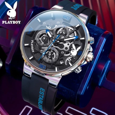 PLAYBOY Đồng hồ nam thạch anh dây silicone, chronograph, chống nước, lịch - Giá 588.800₫