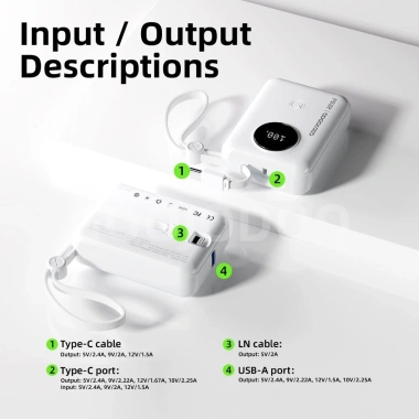 Powerbank Mini GOOJODOQ 10.000mAh Sạc Nhanh Type C Lightning USB - Dung Lượng Lớn, Nhẹ Nhàng, Giá 289.000₫ 2