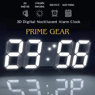 Prime Gear Đồng hồ LED 3D treo tường & để bàn TN828 + Củ sạc - Giá 87.999 VND