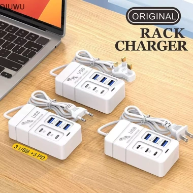 QIUWU EU UK Cắm 6 Cổng 35W USB PD - Sạc Nhanh Đa Dụng cho Văn Phòng, Gia Đình, Trường Học, Du Lịch