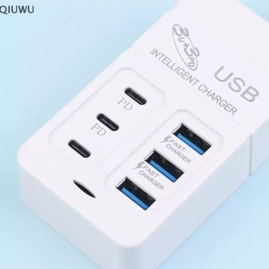 QIUWU EU UK Cắm 6 Cổng 35W USB PD - Sạc Nhanh Đa Dụng cho Văn Phòng, Gia Đình, Trường Học, Du Lịch
