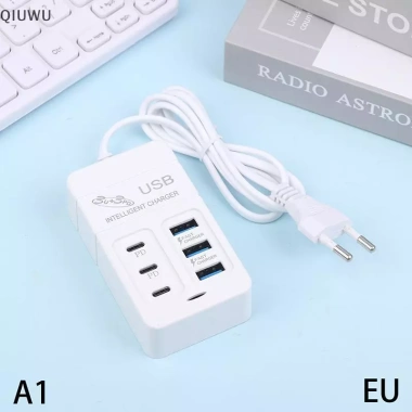 QIUWU EU UK Cắm 6 Cổng 35W USB PD - Sạc Nhanh Đa Dụng cho Văn Phòng, Gia Đình, Trường Học, Du Lịch