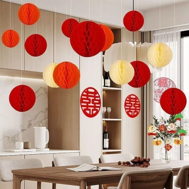 Quả Bóng Đám Cưới YYlingx - Đèn Lồng Đỏ, Bầu Không Khí Lãng Mạn, Tổ Ong DIY, 145,640₫ 8