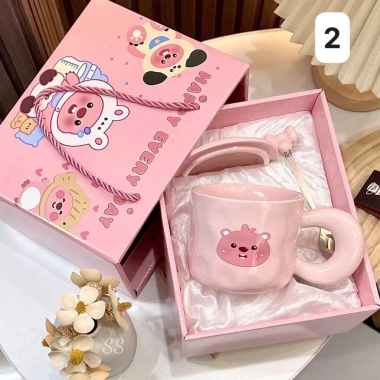 Quà tặng cốc sứ 420ml nắp + muỗng cao cấp, set túi hoạ tiết hoạt hình - 140.000 VND 10