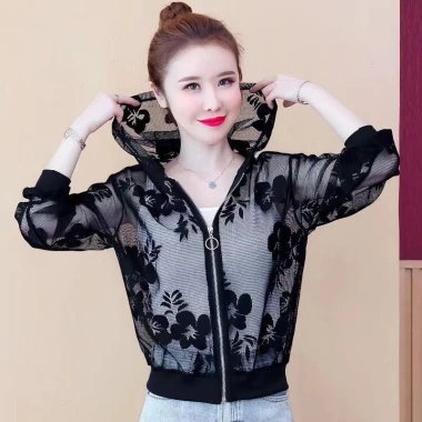 Quần áo chống nắng ren nữ mùa hè, plus size lưới mỏng ngắn, mũ trùm đầu, giá 222.445 VND 2