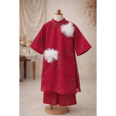 Quần áo trẻ em Tiểu Yến KID AD Tết tơ vàng 4 tà thêu hạc, vải đỏ thêu hoa, lông, giảm còn 349.000đ 2