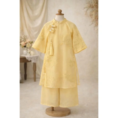 Quần áo trẻ em Tiểu Yến KID AD Tết tơ vàng 4 tà thêu hạc, vải đỏ thêu hoa, lông, giảm còn 349.000đ 3