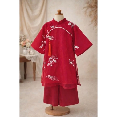 Quần áo trẻ em Tiểu Yến KID AD Tết tơ vàng 4 tà thêu hạc, vải đỏ thêu hoa, lông, giảm còn 349.000đ 4