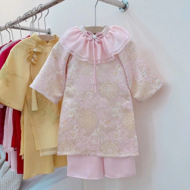Quần áo trẻ em Tiểu Yến KID AD Tết tơ vàng 4 tà thêu hạc, vải đỏ thêu hoa, lông, giảm còn 349.000đ 9