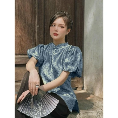Quần bà ba Thiên Di D19 lụa tơ tằm cao cấp, tay phồng cách tân, ưu đãi 199k 4