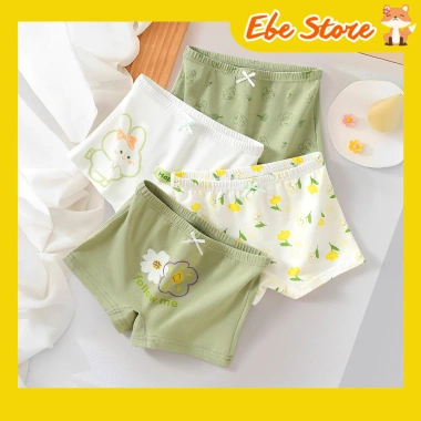 Quần chip đùi tam giác bé gái cotton kháng khuẩn với hình dễ thương Ebestore