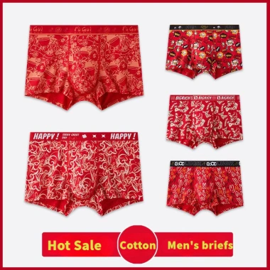 Quần Đùi Nam Cotton Đỏ Cưới Tết In Hình Thân Da Chống Khuẩn Boxer Giá 95.904₫